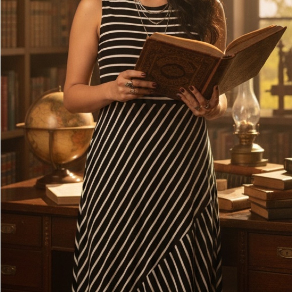 Chico's Dress Maxi Black and White Striped